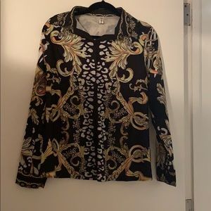 Multi animal prints/damask black& gold blouse